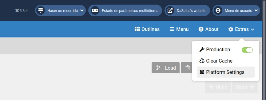 La "configuración de la plataforma" (Platform Settings) también se puede abrir desde la Configuración global.