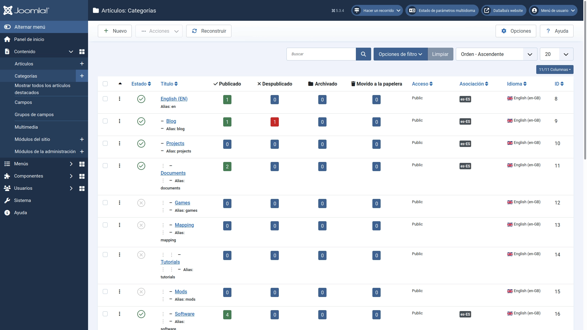 Si pulsas en el número de elementos, puedes ver el listado.
