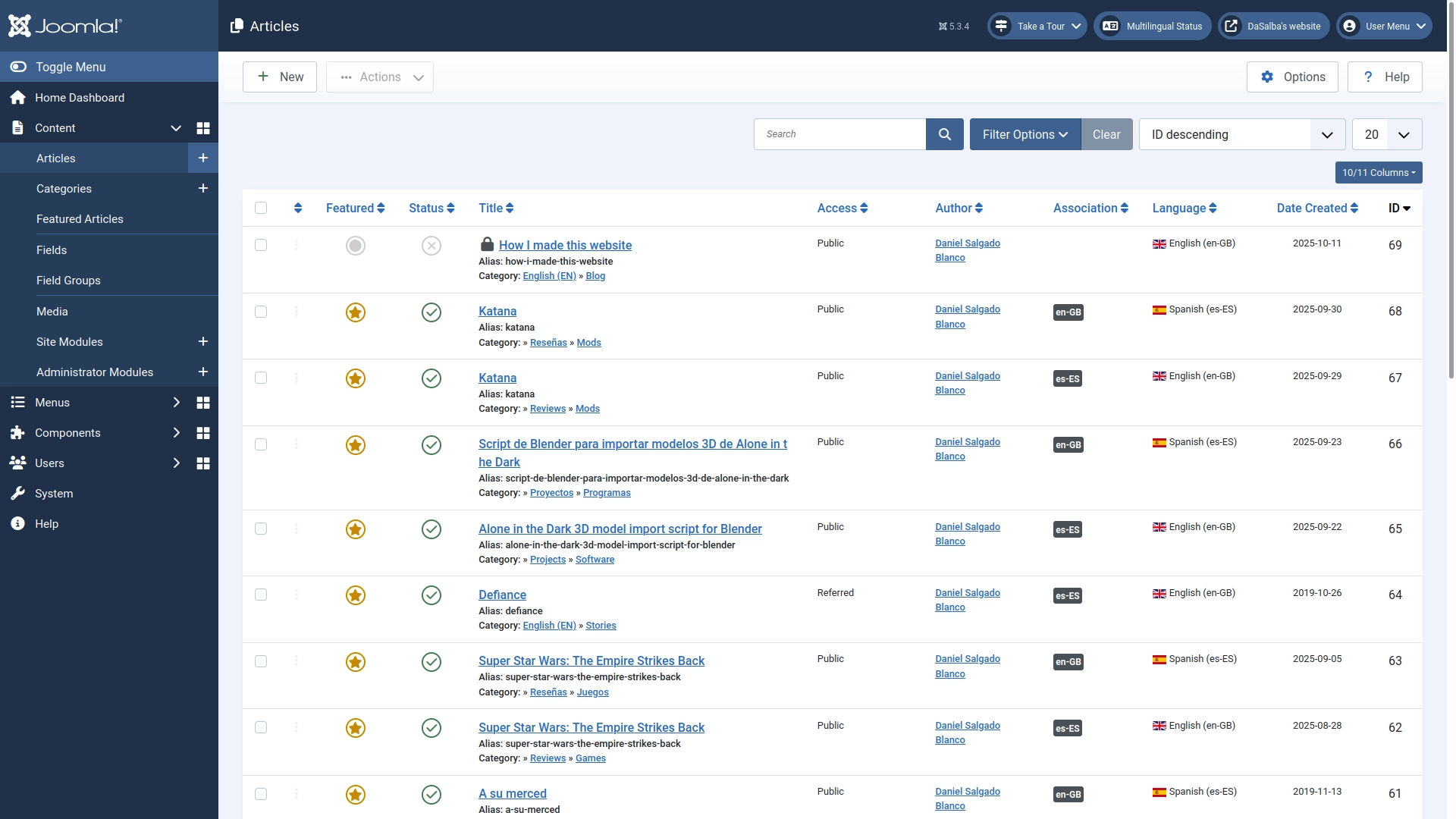 Your article list may look very empty right now, but you'll populate it soon.