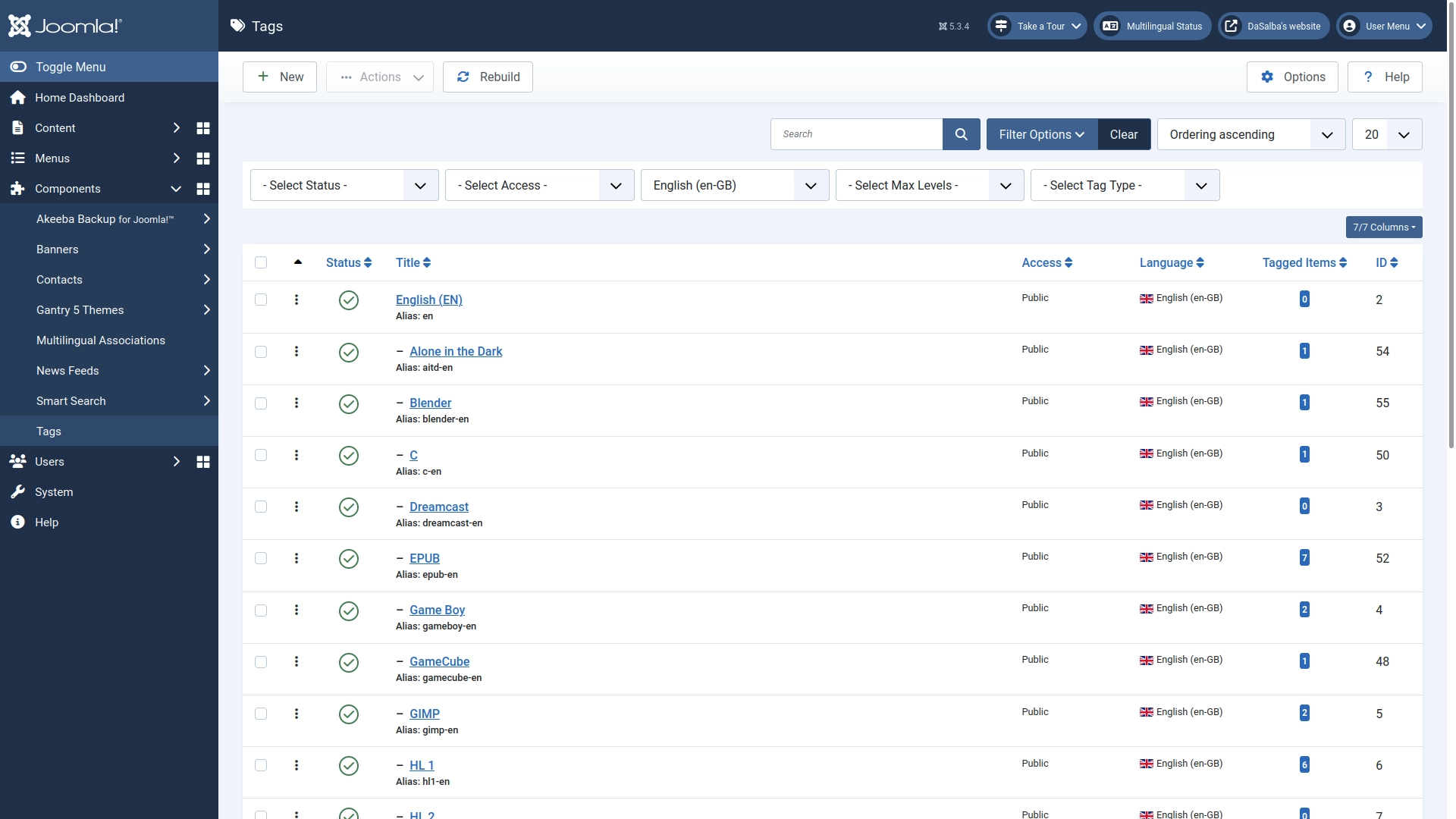 I recommend to create a base tag for every language, to keep them organized.