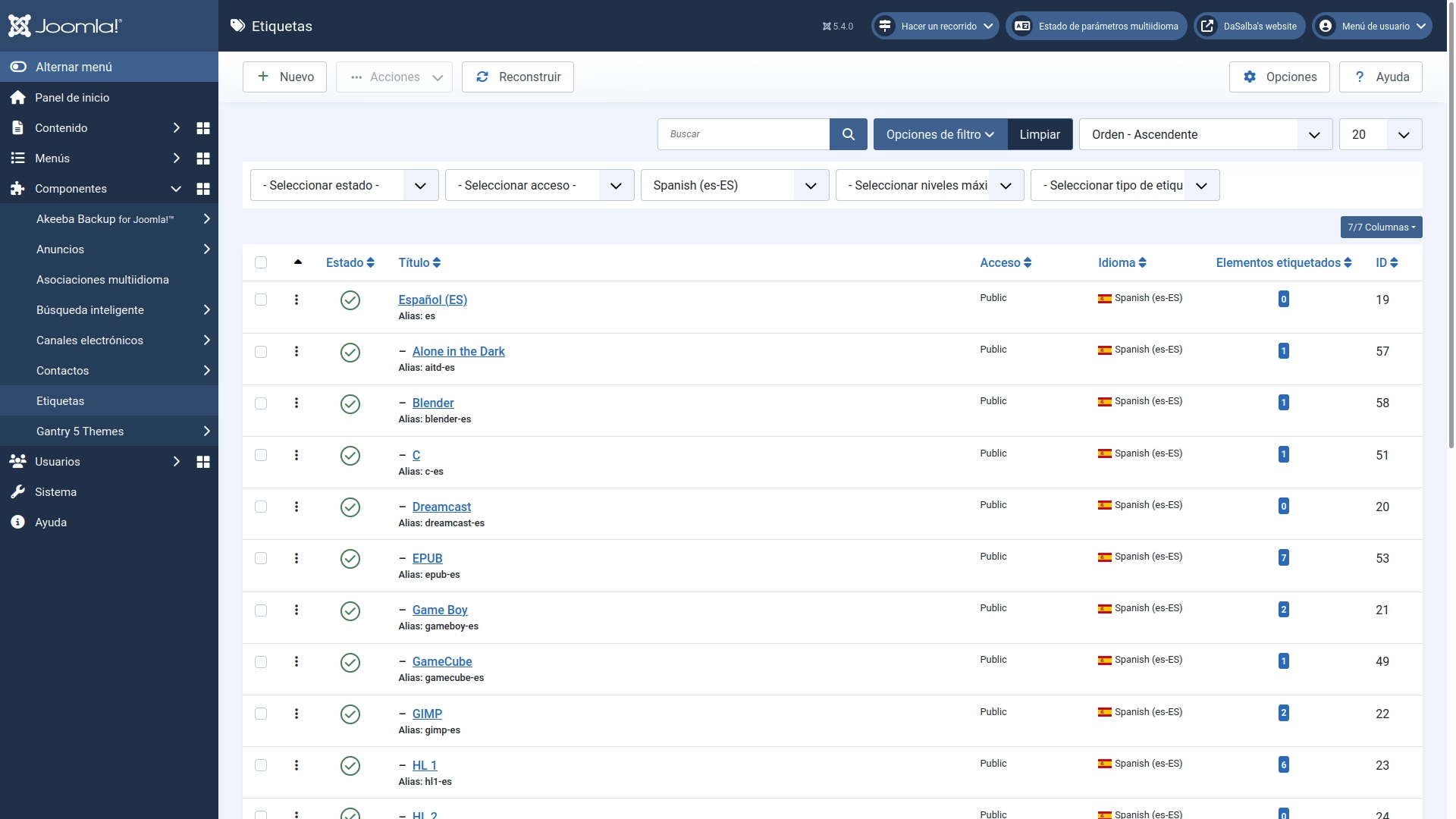 Mi recomendación es crear una etiqueta base para cada lenguaje, y así tenerlas organizadas.