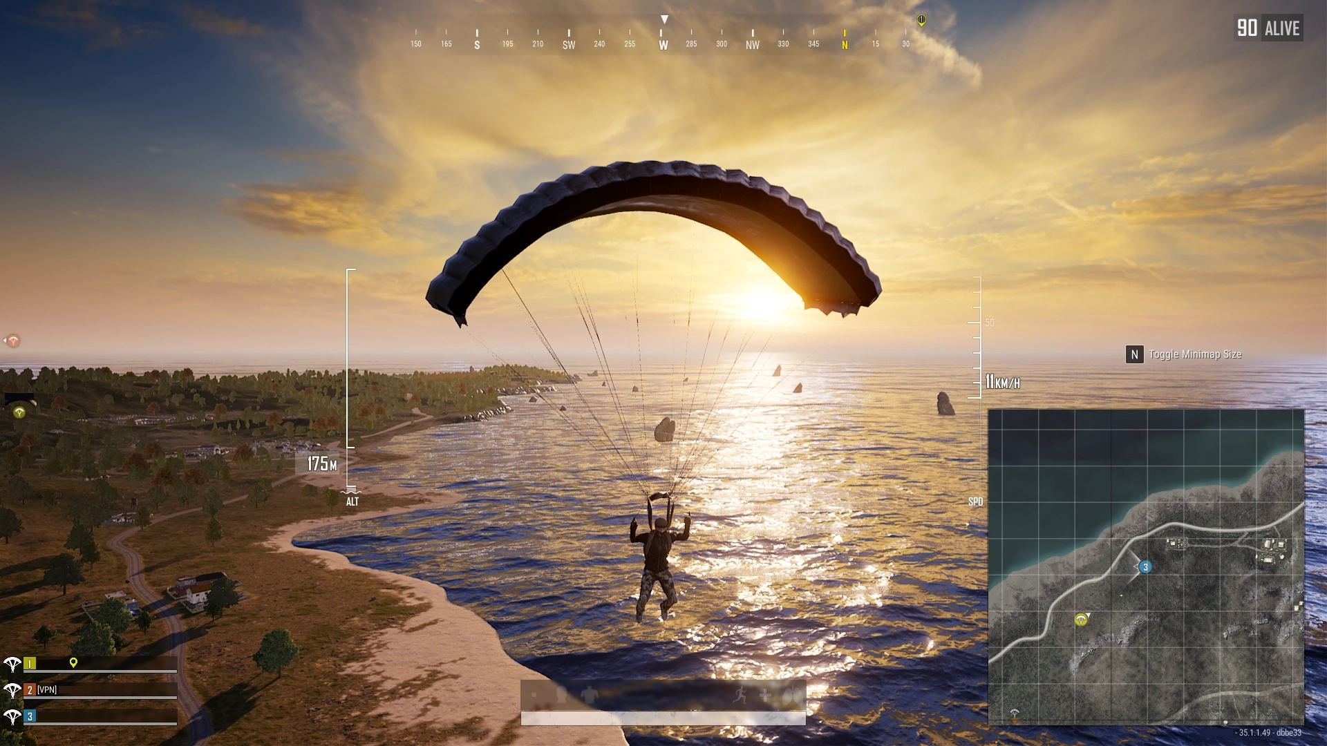 Even while falling, you can't relax. Immediately after opening your parachute, scan your surroundings to look for other players intending to land on the same place, and divert if they don't.