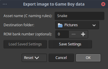 The plug-in's GUI allows you to choose the asset name, destination folder and ROM bank.